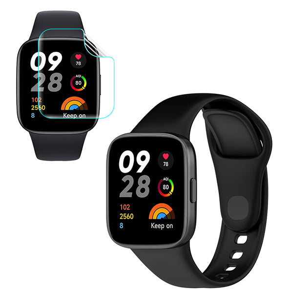 Kit Bracelete Silicone + Película de Hydrogel para Xiaomi Redmi Watch 3 Lite - Preto