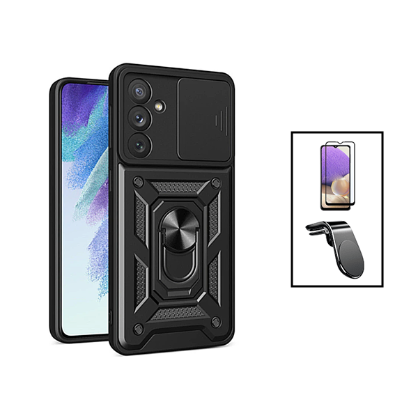 Kit Película de Vidro Temperado GorilasGlass + Capa de Proteção Militar Magnética Janela Deslizante + Suporte de Carro Magnético L para Samsung Galaxy A34 5G - Preto
