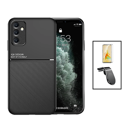 Kit Capa Traseira Magnética Anti Choque + Película de Vidro Temperado GorilasGlass + Suporte de Carro Magnético L para Samsung Galaxy A54 5G - Preto