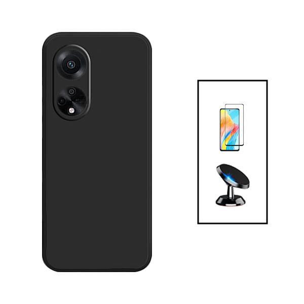 Kit Película de Vidro Temperado GorilasGlass + Capa Proteção Traseira Silicone + Suporte Magnético para Oppo F23 5G - Preto