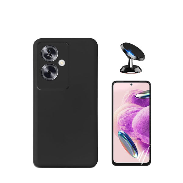 Kit Película Protectora de Hydrogel Frente + Capa Proteção Traseira Silicone + Suporte Magnético GIFT4ME para Oppo A79 5G - Preto