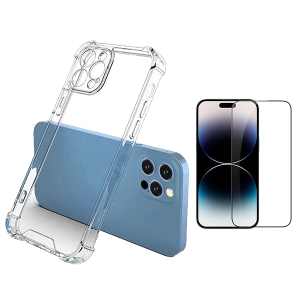 Kit Capa Traseira Super Proteção Transparente + Película de Vidro Temperado GorilasGlass GIFT4ME para Apple iPhone 15 - Transparente