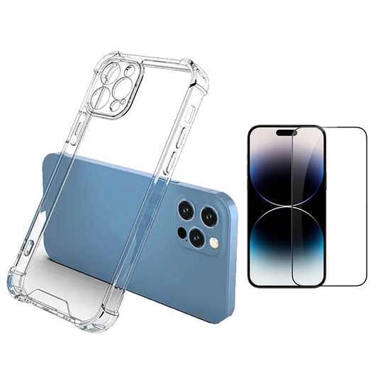 Kit Capa Traseira Super Proteção Transparente + Película de Vidro Temperado GorilasGlass GIFT4ME para Apple iPhone 15 - Transparente