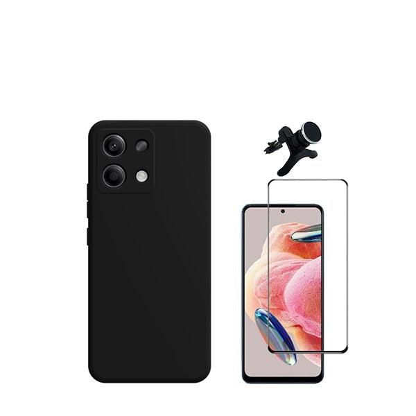 Kit Película de Vidro Temperado GorilasGlass + Capa Proteção Traseira Silicone + Suporte Magnético Com Pernas GIFT4ME para Xiaomi Redmi Note 13 4G - Preto