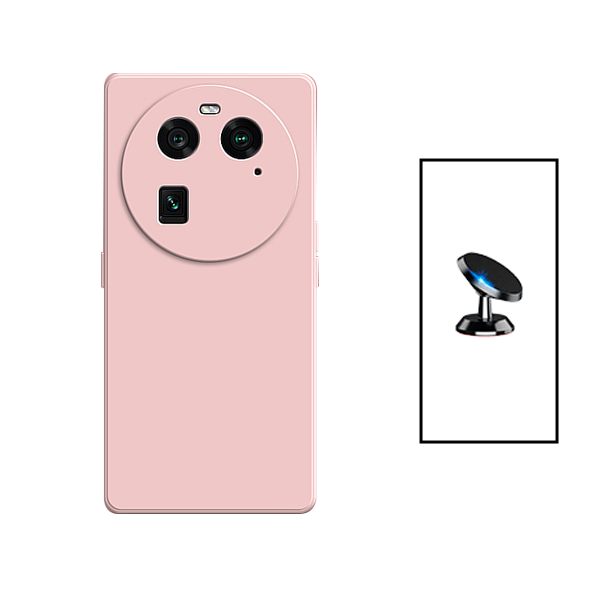Kit Suporte Magnético + Capa Proteção Traseira Silicone para Oppo Find X6 - Rosa
