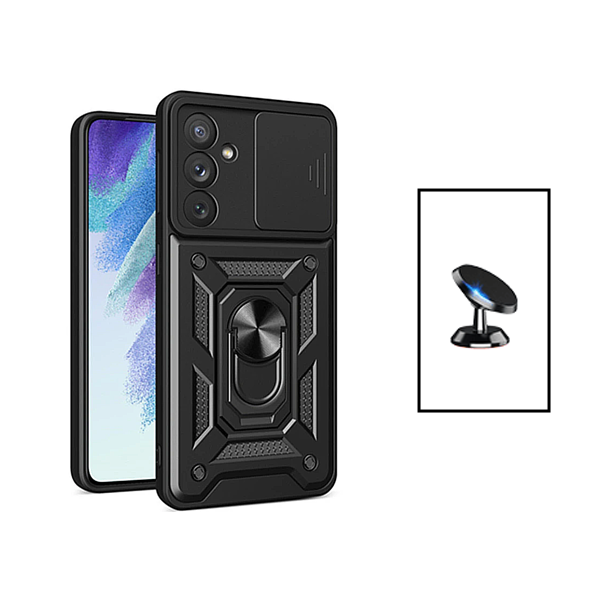 Kit Suporte Magnético + Capa de Proteção Militar Magnética Janela Deslizante para Samsung Galaxy A34 5G - Preto