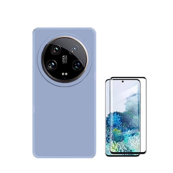Kit Película de Vidro Temperado GOrilasGlass Curvado + Capa Proteção Traseira Silicone GIFT4ME para Xiaomi 14 Ultra - Azul Claro