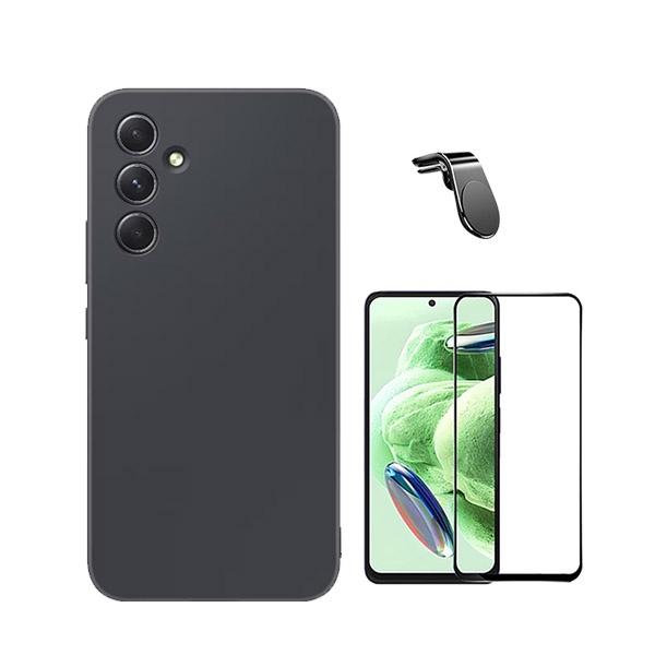 Kit Película de Vidro Temperado GorilasGlass + Capa Proteção Traseira Silicone + Suporte de Carro Magnético L GIFT4ME para Samsung Galaxy A55 5G - Preto