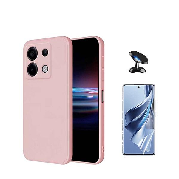 Kit Película Protectora de Hydrogel Frente + Capa Proteção Traseira Silicone + Suporte Magnético GIFT4ME para Xiaomi Poco X6 5G - Rosa