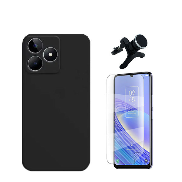 Kit Película Protectora de Hydrogel Frente + Capa Proteção Traseira Silicone + Suporte Magnético Com Pernas GIFT4ME para Realme C53 - Preto