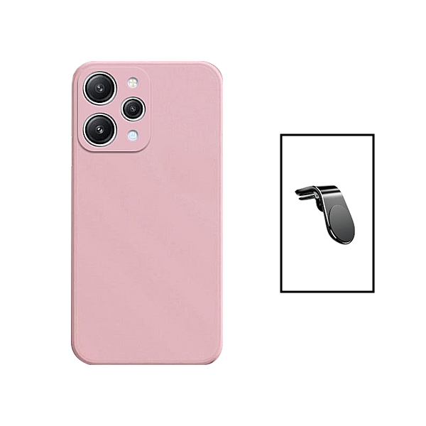 Kit Suporte de Carro Magnético L + Capa Proteção Traseira Silicone para Xiaomi Redmi Note 12R - Rosa
