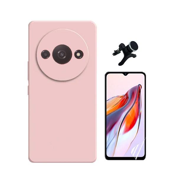 Kit Película ProtectOra de Hydrogel Frente + Capa Proteção Traseira Silicone + Suporte Magnético Com Pernas GIFT4ME para Xiaomi Redmi A3 - Rosa