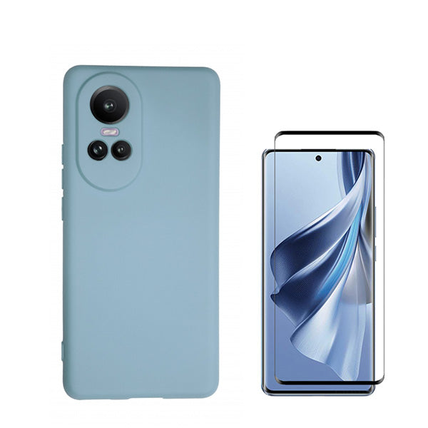 Kit Película de Vidro Temperado GorilasGlass Curvado + Capa Proteção Traseira Silicone Phonecare para Oppo Reno 10 Pro - Azul Claro