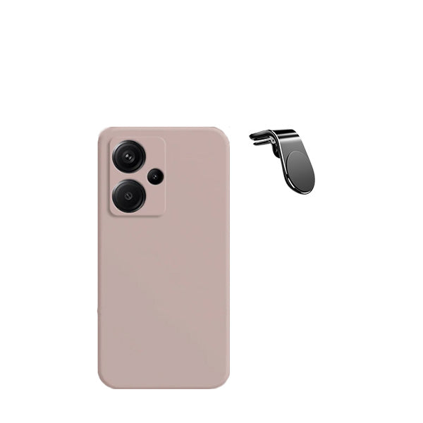 Kit Suporte de Carro Magnético L + Capa Proteção Traseira Silicone GIFT4ME para Xiaomi Redmi Note 13 Pro+ Plus - Rosa