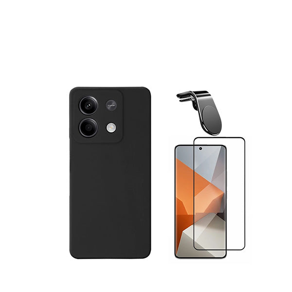 Kit Película de Vidro Temperado GorilasGlass + Capa Proteção Traseira Silicone + Suporte de Carro Magnético L GIFT4ME para Xiaomi Redmi Note 13 Pro - Preto