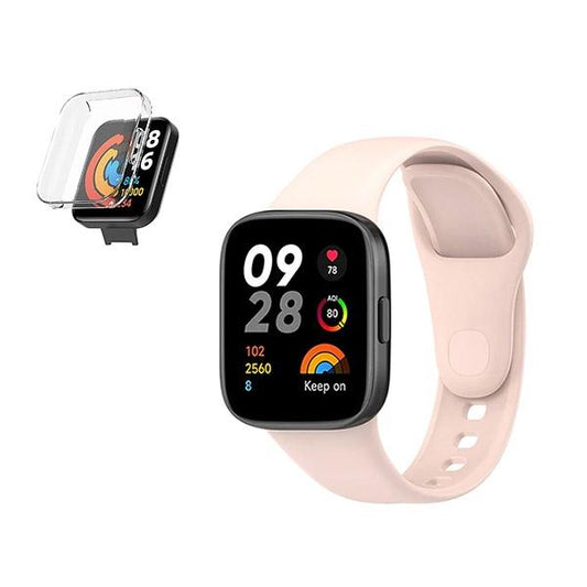 Kit Capa Proteção Total + Bracelete Silicone GIFT4ME para Xiaomi Redmi Watch 3 Active - Rosa