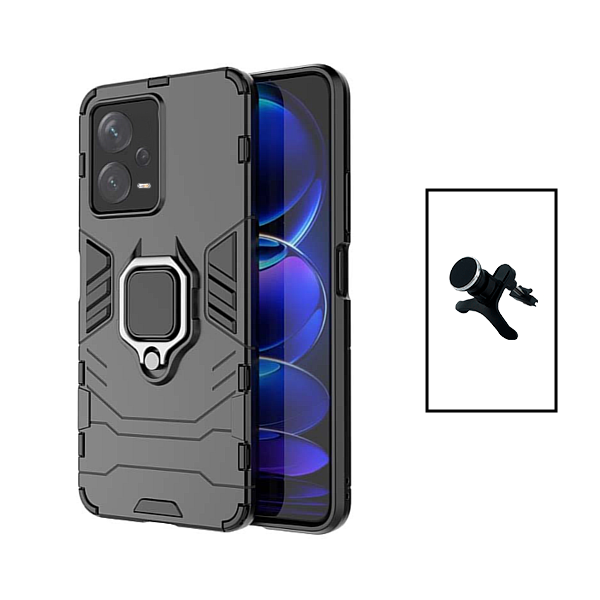 Kit Suporte Magnético Com Pernas + Capa de Proteção Militar Magnética para Xiaomi Redmi Note 12 Pro Plus - Preto
