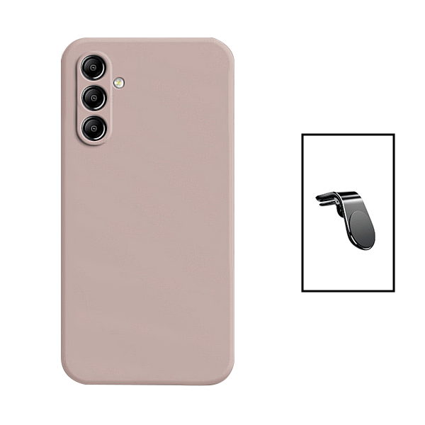 Kit Suporte de Carro Magnético L + Capa Proteção Traseira Silicone para Samsung Galaxy A24 4G - Rosa