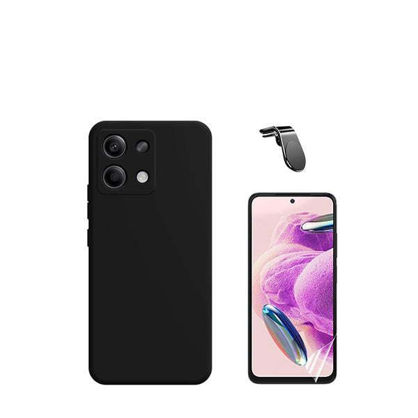 Kit Película Protectora de Hydrogel Frente + Capa Proteção Traseira Silicone + Suporte de Carro Magnético L GIFT4ME para Xiaomi Redmi Note 13 4G - Preto