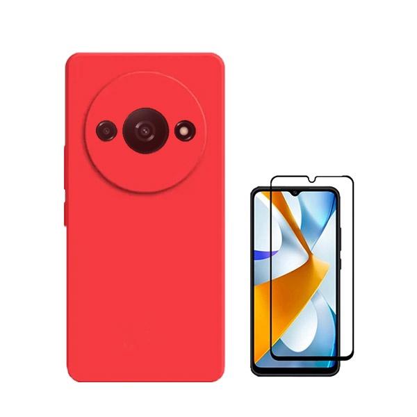 Kit Película de Vidro Temperado GOrilasGlass + Capa Proteção Traseira Silicone GIFT4ME para Xiaomi Redmi A3 - Vermelho