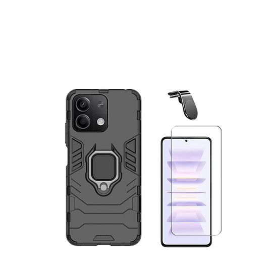 Kit Vidro Temperado ClearGorilasGlass + Capa de Proteção Militar Magnética + Suporte Magnético L GIFT4ME para Xiaomi Redmi Note 13 - Preto