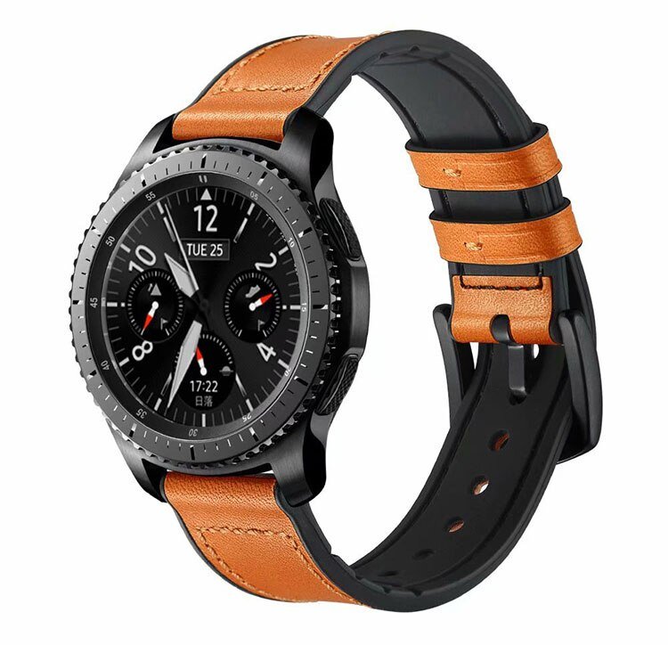 Bracelete Couro e Silicone Premium para Garmin Fenix 6 Sapphire - 47mm - Castanho / Preto