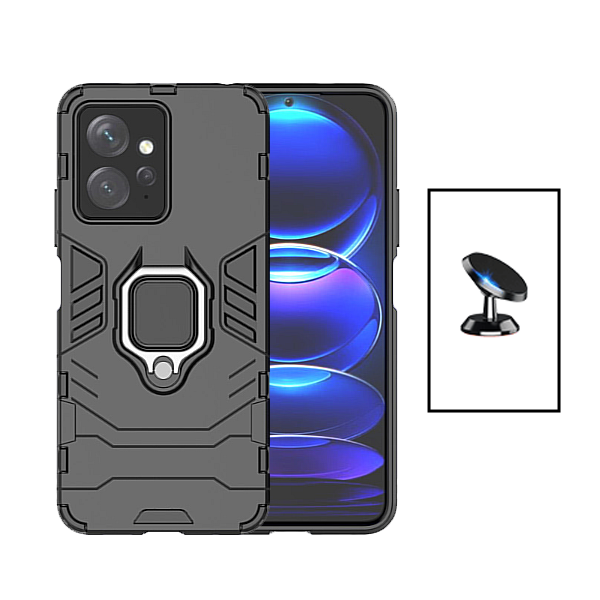 Kit Suporte Magnético + Capa de Proteção Militar Magnética para Xiaomi Redmi Note 12 4G - Preto