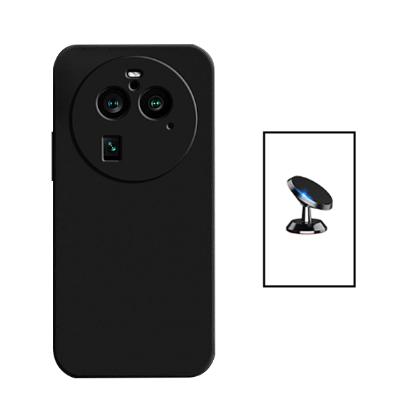 Kit Suporte Magnético + Capa Proteção Traseira Silicone para Oppo Find X6 - Preto