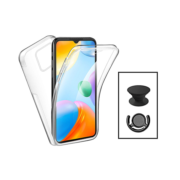 Kit Capa 360° Proteção Frente e Verso + 1 HandHolder + 1 Suporte HandHolder Preto para Xiaomi Redmi 12C - Transparente/Preto
