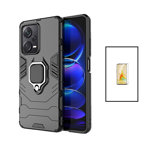 Kit Película de Vidro Temperado GorilasGlass + Capa de Proteção Militar Magnética para Xiaomi Redmi Note 12 - Preto