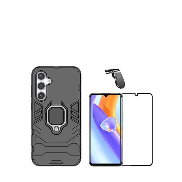 Kit Película de Vidro Temperado GorilasGlass + Capa de Proteção Militar Magnética + Suporte de Carro Magnético L GIFT4ME para Samsung Galaxy A15 - Preto