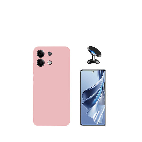 Kit Película Protectora de Hydrogel Frente + Capa Proteção Traseira Silicone + Suporte Magnético GIFT4ME para Xiaomi Redmi Note 13 - Rosa