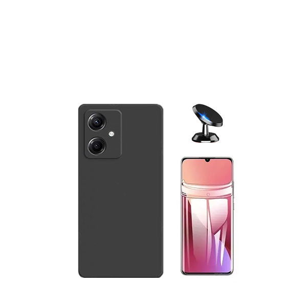 Kit Película Protectora de Hydrogel Frente + Capa Proteção Traseira Silicone + Suporte Magnético GIFT4ME para Xiaomi Redmi 13C 5G - Preto