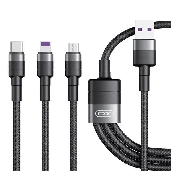 Cabo Nylon FastCharger 40W 1,2m 3w1 USB - ios+USB-C+Micro-USB XO NB-Q191 XO     Preto