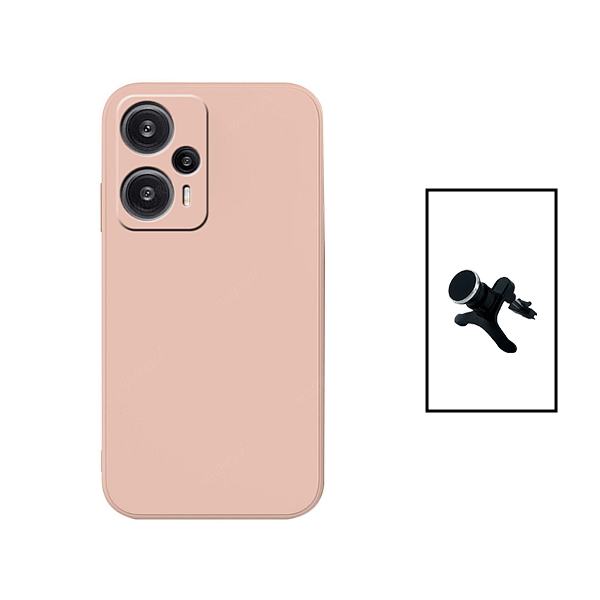 Kit Suporte Magnético Com Pernas + Capa Proteção Traseira Silicone para Xiaomi Poco F5 - Rosa
