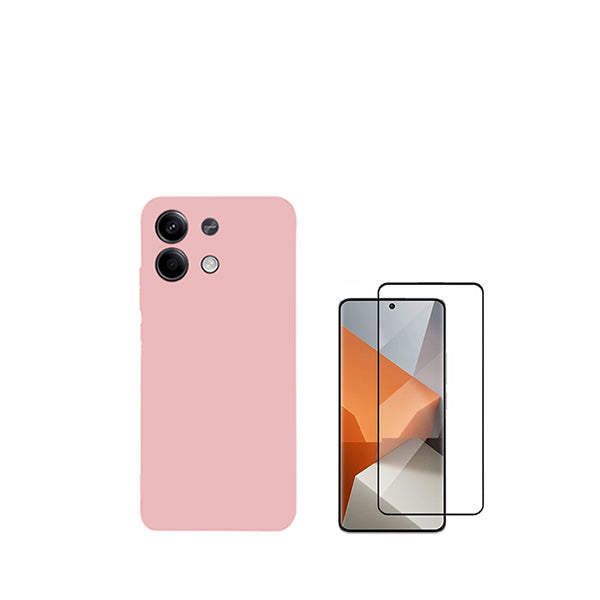 Kit Película de Vidro Temperado GorilasGlass + Capa Proteção Traseira Silicone GIFT4ME para Xiaomi Redmi Note 13 Pro - Rosa