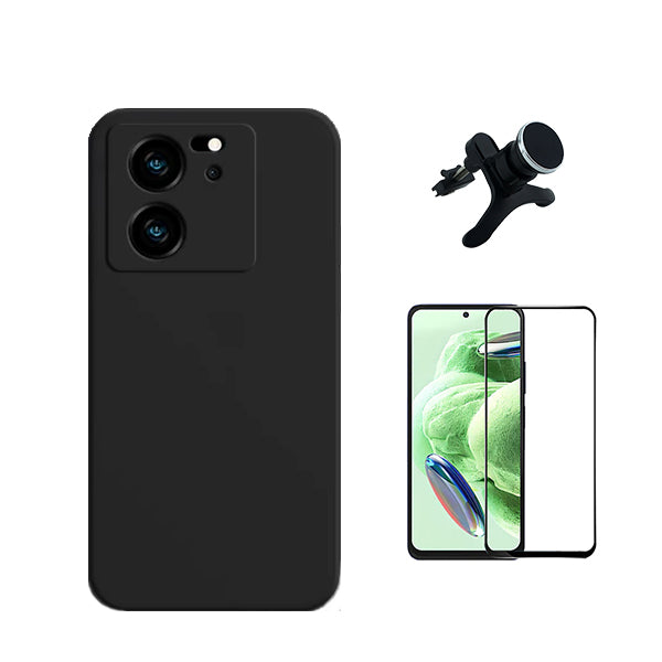 Kit Película de Vidro Temperado GorilasGlass + Capa Proteção Traseira Silicone + Suporte Magnético Com Pernas GIFT4ME para Xiaomi 13T Pro - Preto