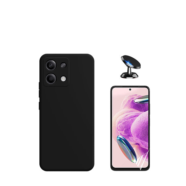 Kit Película Protectora de Hydrogel Frente + Capa Proteção Traseira Silicone + Suporte Magnético GIFT4ME para Xiaomi Redmi Note 13 4G - Preto