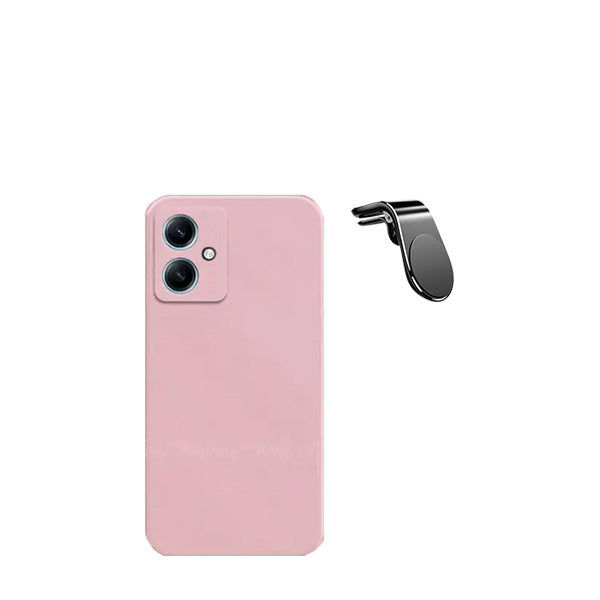 Kit Suporte de Carro Magnético L + Capa Proteção Traseira Silicone GIFT4ME para Xiaomi Redmi 13C 5G - Rosa