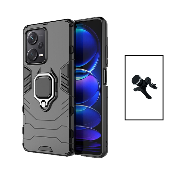 Kit Suporte Magnético Com Pernas + Capa de Proteção Militar Magnética para Xiaomi Redmi Note 12 - Preto