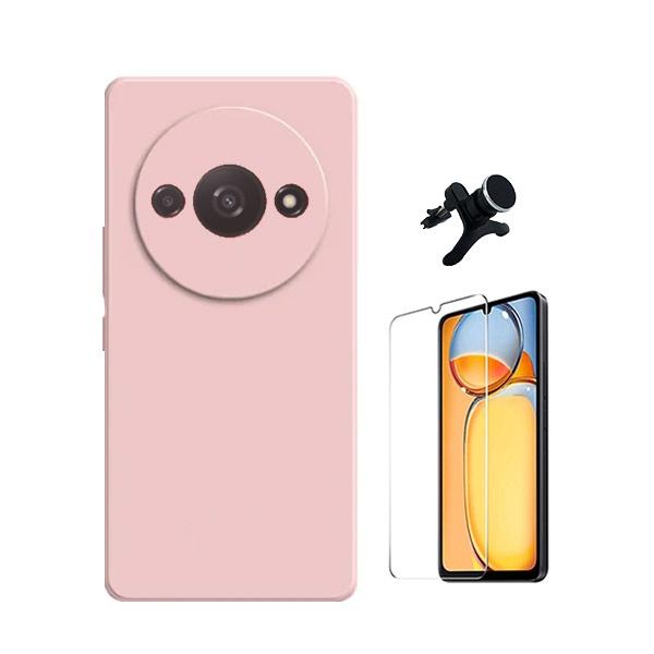 Kit Vidro Temperado ClearGOrilasGlass + Capa Proteção Traseira Silicone + Suporte Magnético Com Pernas GIFT4ME para Xiaomi Redmi A3 - Rosa