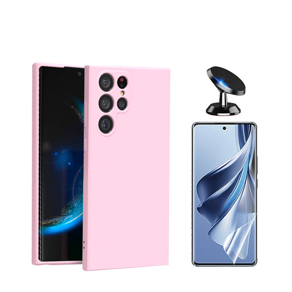 Kit Película Protectora de Hydrogel Frente + Capa Proteção Traseira Silicone + Suporte Magnético Phonecare para Samsung Galaxy S24 Ultra 5G - Rosa