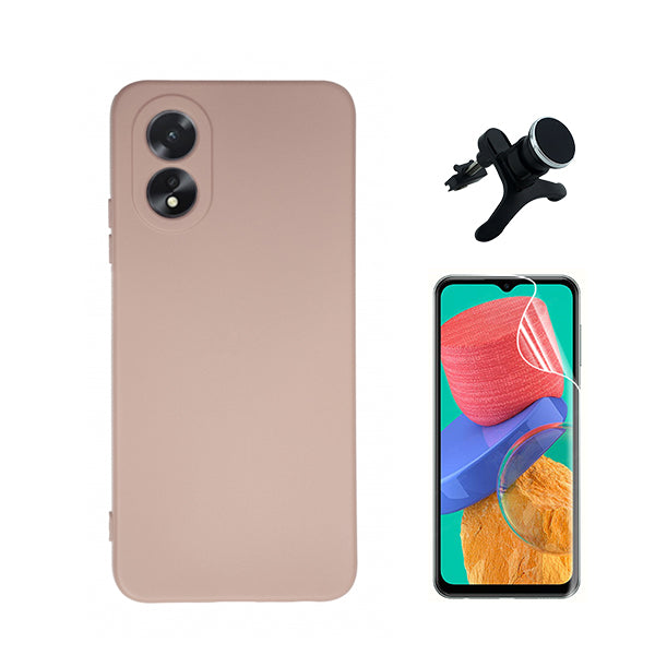 Kit Película Protectora de Hydrogel Frente + Capa Proteção Traseira Silicone + Suporte Magnético Com Pernas Phonecare para Oppo A38 4G - Rosa