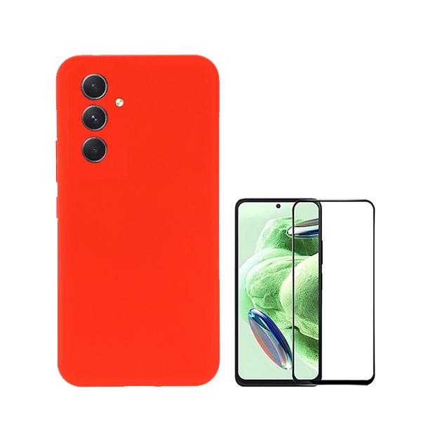 Kit Película de Vidro Temperado GorilasGlass + Capa Proteção Traseira Silicone GIFT4ME para Samsung Galaxy A55 5G - Vermelho
