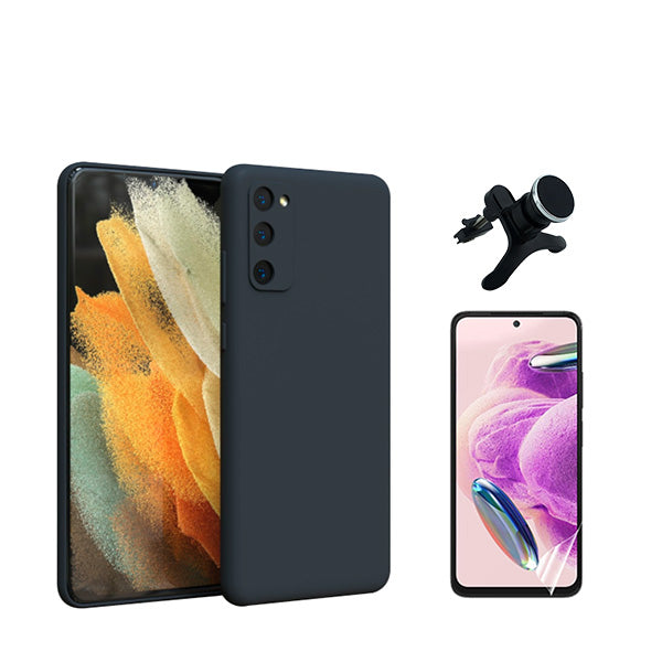 Kit Película Protectora de Hydrogel Frente + Capa Proteção Traseira Silicone + Suporte Magnético Com Pernas Phonecare para Samsung Galaxy S24 Plus + 5G - Preto