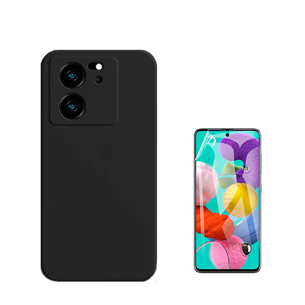 Kit Película Protectora de Hydrogel Frente + Capa Proteção Traseira Silicone GIFT4ME para Xiaomi 13T - Preto