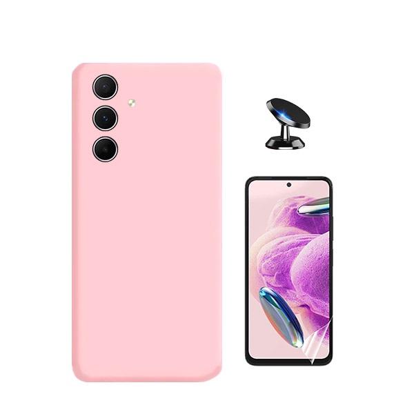 Kit Película Protectora de Hydrogel Frente + Capa Proteção Traseira Silicone + Suporte Magnético GIFT4ME para Samsung Galaxy A55 5G - Rosa