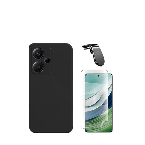 Kit Película Protectora de Hydrogel Frente + Capa Proteção Traseira Silicone + Suporte de Carro Magnético L GIFT4ME para Xiaomi Redmi Note 13 Pro+ Plus - Preto