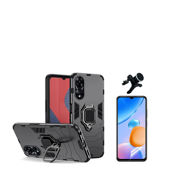 Kit Película Protectora de Hydrogel Frente + Capa de Proteção Militar Magnética + Suporte Magnético Com Pernas GIFT4ME para Oppo A38 4G - Preto