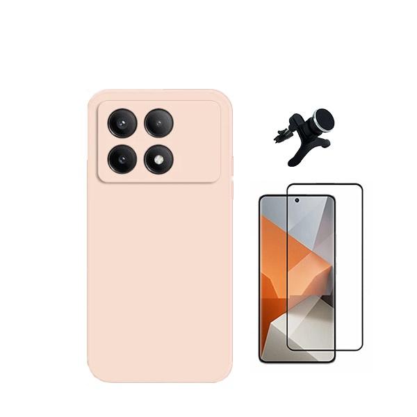 Kit Película de Vidro Temperado GorilasGlass + Capa Proteção Traseira Silicone + Suporte Magnético Com Pernas GIFT4ME para Xiaomi Poco X6 Pro 5G - Rosa